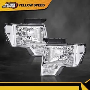 Fits For 2009-2014 Ford F-150 F150 Pickup Chrome Headlights Headlamps Left+Right
