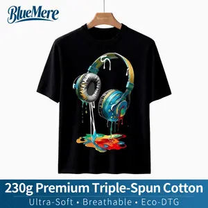 【BlueMere】230G Heavyweight Pure Cotton oversized tshirt women Men's Navy Blue Cotton T-Shirt with Vibrant Headphone Graphic Print – Casual Street Style, Short Sleeve, Round Neck, Machine Washable, Cotton, Perfect for Summer Fashion and Casual Attire