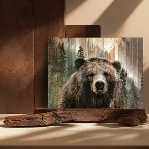 Charming Farmhouse Bear Cabin Canvas Art, 30.48x40.64cm - Rustic Forest Bear Wall Decor for Home & Office, Frameless Poster for Bedroom, Living Room, Kitchen, Bathroom