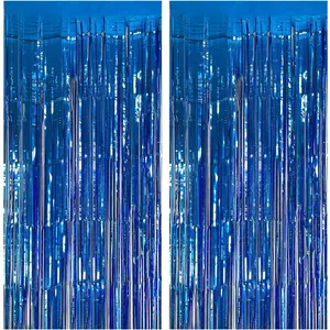 2 Pack Blue Ocean Party Decorations Supplies Blue Party Streamers Tinsel Foil Fringe Curtains Photo Booth Props for Birthday Celebration