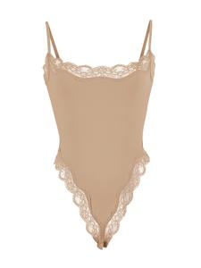 women's sexy solid color spaghetti strap lace trim shaping bodysuit