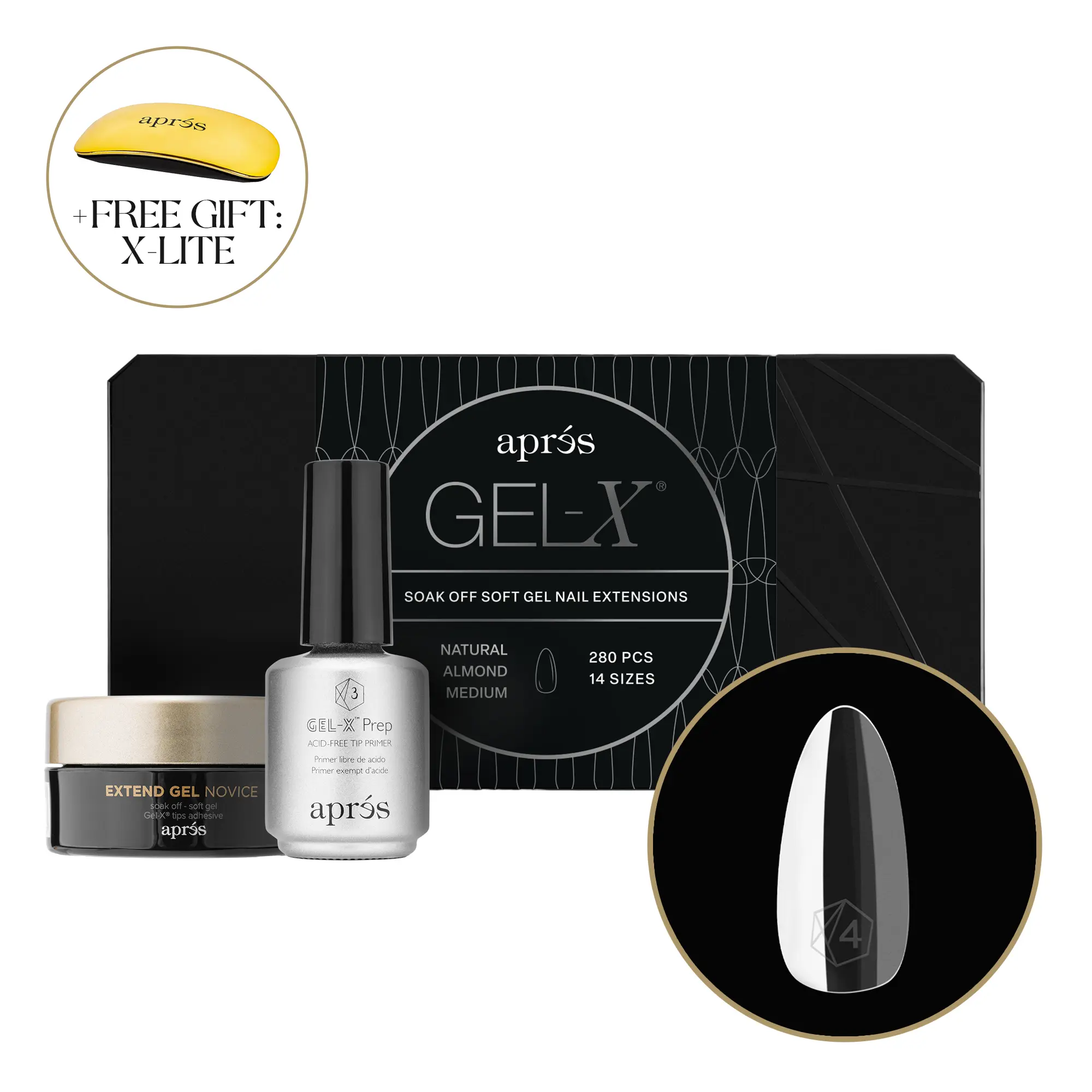 APRÉS Gel X Nails Kit - Nail Care Beauty Products with Almond & Round Tips, UV LED Lamp, Adhesive Prep, Natural-Look Manicure, Novice-Friendly Set (Box Included), Gel Nails At Home