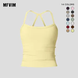 MFVIM  Women's solid color camisole sports undershirt, high elasticity breathable and comfortable self-padded sports undershirt, suitable for yoga gym workout, women's indoor and outdoor sportswear Cherry-Red Valentine's Tops women Casual Womenswear Basic
