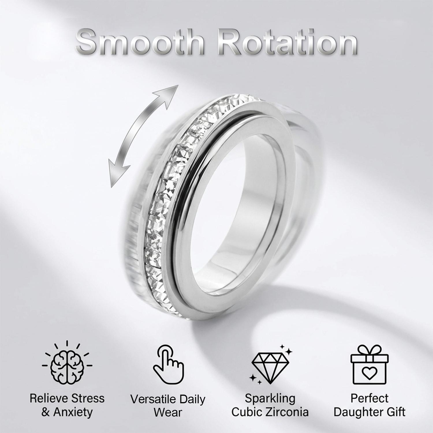 Anxiety Rings for Women and Men Titanium Steel Spinner Fidget Band Rings with Cubic Zirconia for Stress Relief and Wedding Promise Comfort Fit Size 5 to 12