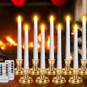 LED Flameless Flickering Taper Candles with Remote & Timer Warm Light  Operated Christmas Window Candle for Wedding Party Holiday  Table Decoration (9 Packs,White+ Holder(A))...