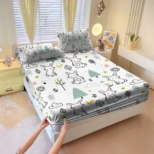 Cartoon printed bedspread set of 3-piece, including 1 bedspread and 2 pillowcases, mattress protective cover for all seasons, bedspread, soft and comfortable deep mouth design, breathable bedding, bedroom and guest room decoration, detachable.