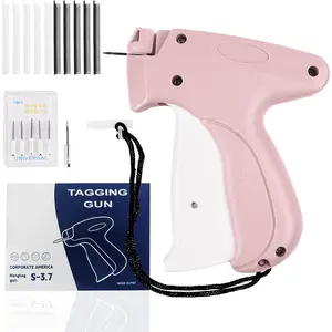 Stitchy Mini Gun for Clothes, Stitchy Quick Clothing Fixer,Clothing Tag Gun for Clothes Quick Sewing Gun with 6 Fine Needles, 1000 Black & 1000 White Pink