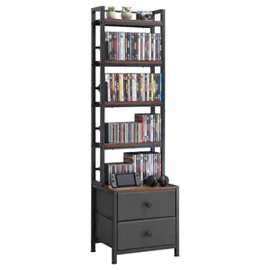 VEVOR Media Storage Cabinet, 4-Shelf DVD Shelf Organizer with Drawers, 15.75 x 11.81 x 56.50 in Multimedia Storage Organizer for CDs, DVDs, Books and Games, CD Cabinet for Living Room, Home Office