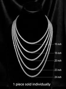 Classic 4mm Tennis Chain Ice Feel Bracelet Necklace, Men's Fashion Hip Hop Jewelry, Women's 18/20/24 Inch Collar Gift, Zirconia Pendant