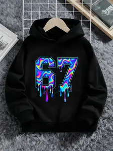 New Spring And Autumn Children's Clothing, Boys And Girls' Creative Hooded Sweatshirts, Graphic Casual Hoodie, 67 Colorful Fluid Gradient Drop-Stitch Print Tops, Trendy, Casual Daily Wear Versatile And Suitable For All Occasions,Ideal Gift Choice