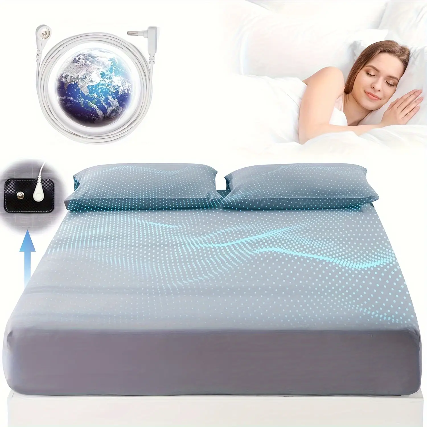 Earth Connected Bedding Grounding Sheet 95% Organic Cotton 5% Silver Fiber Fitted Bedding with Grounding Cord Machine Washable