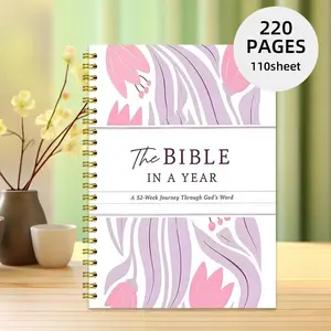 The Bible in a Year Linebound Notebook, Fresh Floral Cover, Wire Binding, Durable & Flat Writing Surface, Spiral Bound Notebook