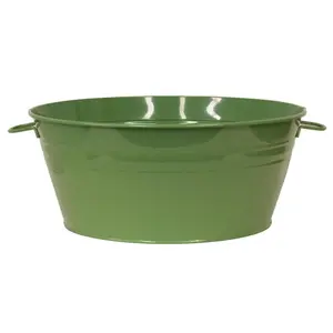 HOUSTON INTERNATIONAL TRADING  Houston International Enameled Galvanized Steel Harvest Tub - Planter - Beverage Tub with handles 19'D x 8'H