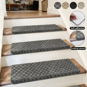 2/7/14 Pack 30"x9.5"x1.2" Bullnose Carpet Stair Tread Carpet with Geometric Pattern,Non-Slip Stair Carpet, 3D Peel and Stick Stair Treads for Wooden Steps Indoor, Stair Carpet Treads Washable Reusable Adhesive Stair-Runner Rugs for Children, Seniors  Pets