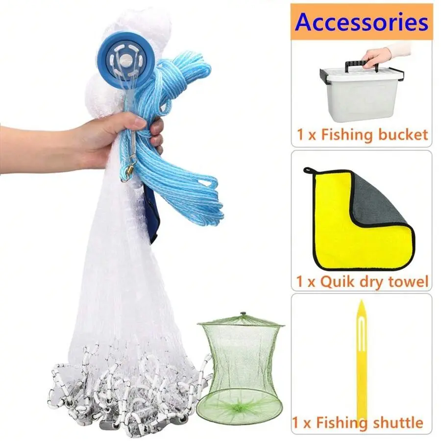 Professional Monofilament Fishing Net With 240 Zinc Sinkers |     No-Loop Design For Saltwater & Freshwater |     Heavy-Duty Commercial Cast Nets |     Lightweight & Corrosion-Resistant Fishing Gear For Crabs/Shrimps/Fish