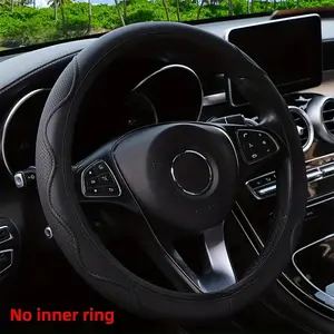 Comfortable PU Leather Car Steering Wheel Cover, No Inner Ring Design, Fits Diameter 37-40cm, Automotive Accessories