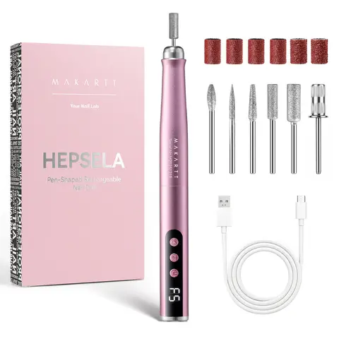 Makartt 66g Aluminum Rechargeable Type-C Nail Drill Pen, Cordless 25000 RPM Gentle E-File Kit for Beginners (Nail Tech Supplies), 5-Speed LED Display, Low Noise/Vibration Fast Charging Adjustable ABS Manicure Tool with Precise Handling (Charge Before Use)