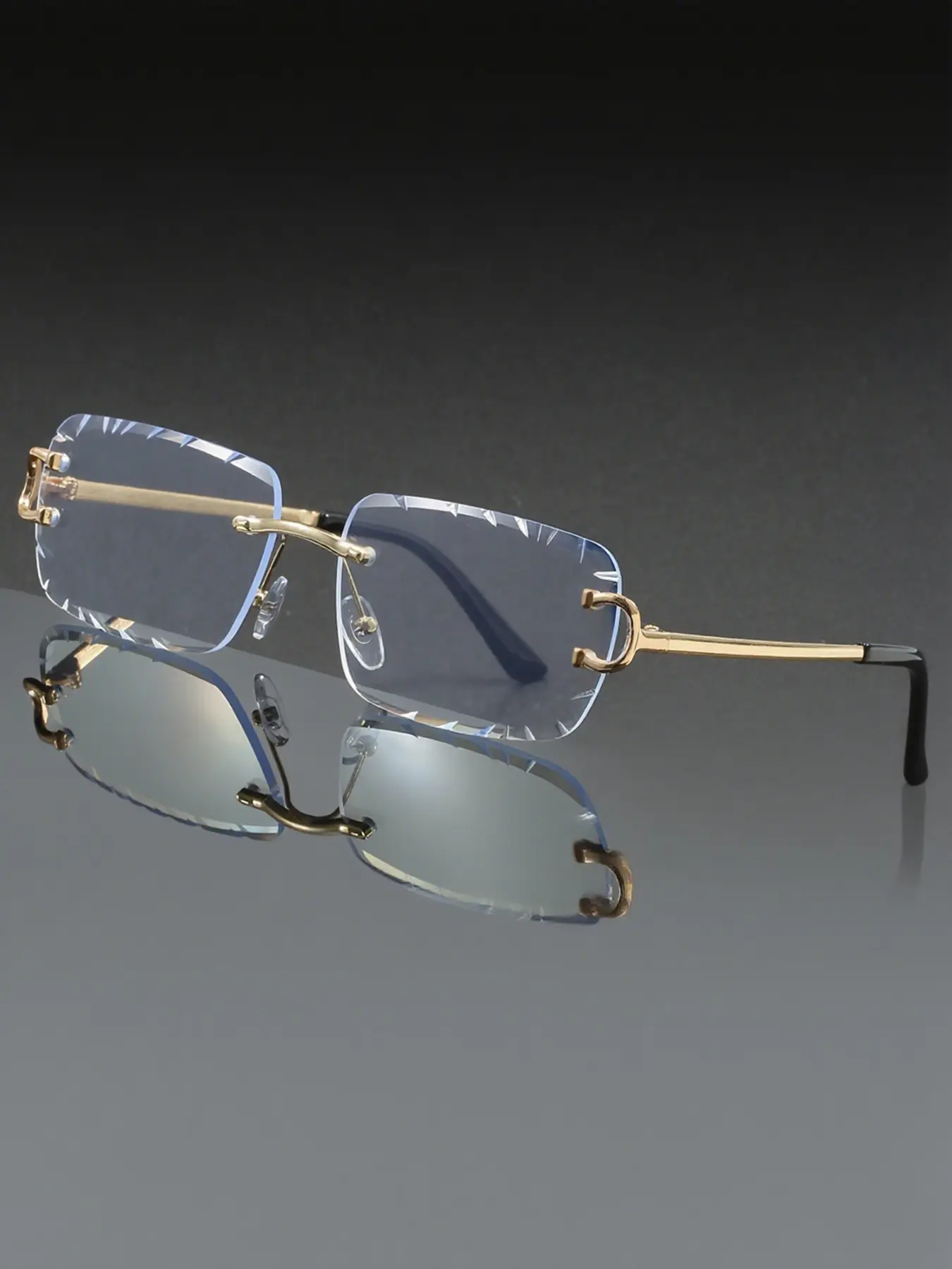Men's Metal Square Frameless Mirror, Fashion Glasses, Stylish Glasses, Square Eyewear, Cracked Decorative Diamond Edge Design, Casual Daily Wear Accessory for Home Office School Commute, Casual Style Eyewear