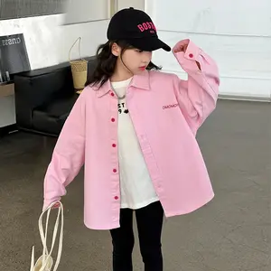 Girls' Pink Western Style Shirt Pure Cotton Comfortable for Spring and Autumn Children's Clothing