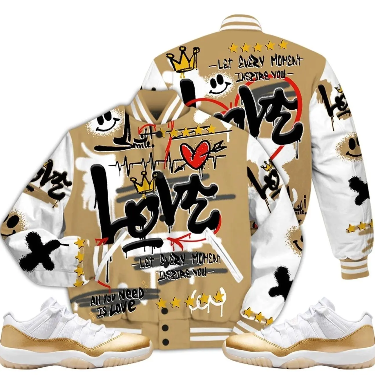 Low Mother Day 11s Outfit Varsity Jacket, Happy Love Beats Graffiti Outfits Streetwear Sneaker Matching Shirts