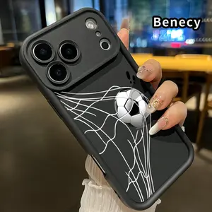 Phone Case for iPhone 17 Pro Max 16 15 14 Plus 13 12 Mini 11 XR X XS Air E Soccer Ball Surprise Pattern Anti-Scratch Shockproof Soft Silicone Protective Cover Smartphone Casing