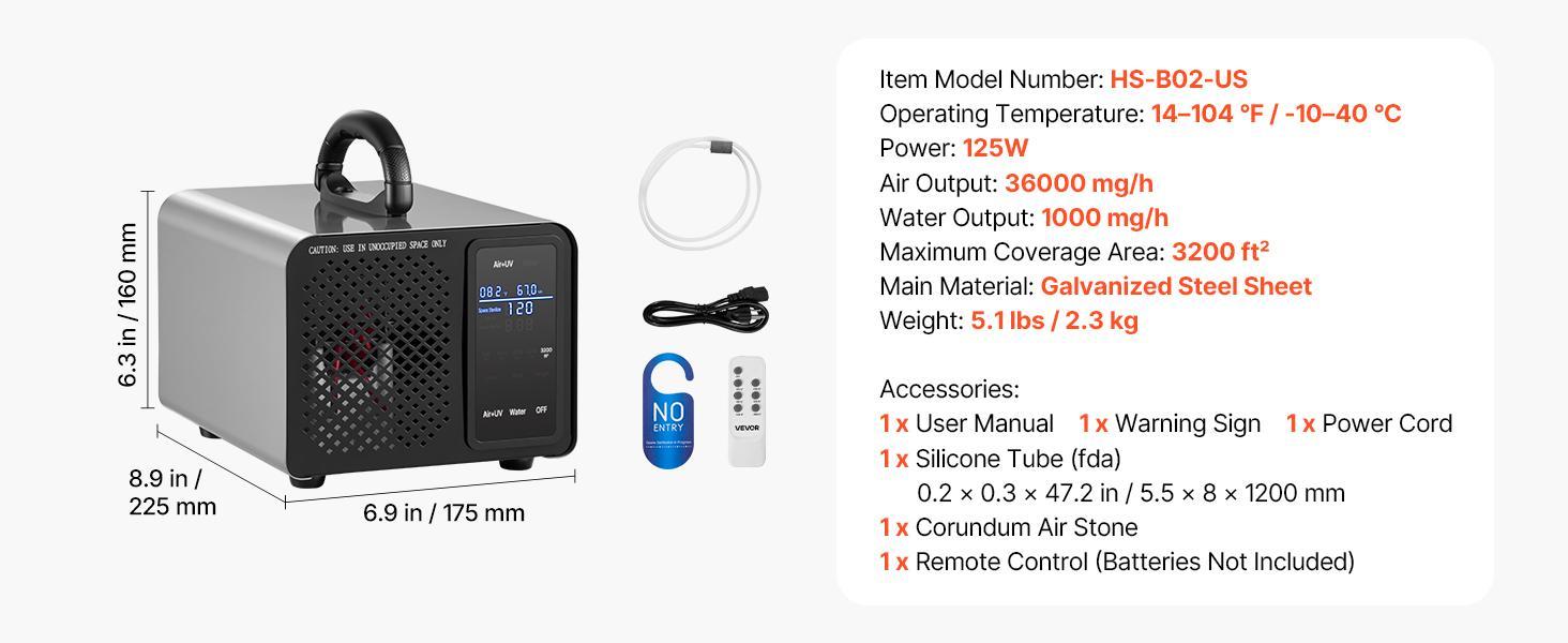 【Father's Day Dad Gift Idea】VEVOR Ozone Generator Ionizer - 36000mg/h Output, Independent 1000mg/h Output, Remote Control, 15s Delayed Start, Area-Based Timer, LCD Touchscreen, Commercial Industrial Odor Remover for Cars, Clothing (Up to 3200 sq.ft), Frui