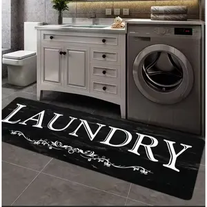 Black and White Text Pattern Floor Mat Suitable for Laundry Room Floor Decoration Carpet Corridor Kitchen Comfortable Soft Standing Mat