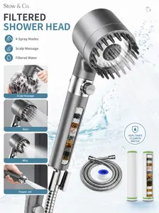 Modern Bathroom Essential: 4-Mode High Pressure Handheld Shower Head with Scalp Massage & One-Hand Control – Rain/Mist/Jetting – NOT for Tankless Heaters – American Design for Home Spa & Pet Wash bracket