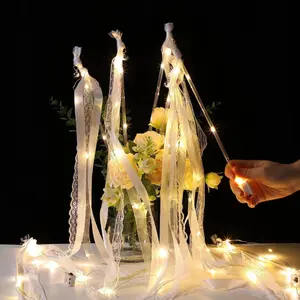 Luminous Fairy Wand with Bell & Ribbon, Glowing Wedding Streamers Decor, Lawn Wedding Party Gathering Ornament Supplies