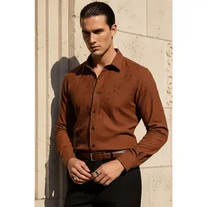 Lacework Long Sleeve Shirt - Collared, Breathable Fabric, Medium Size, Original Design, Suitable for Men Floral Menswear Top Beige Garment Hem