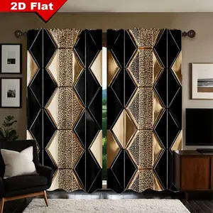 Luxurious Modern Geometric Curtains, Gold Leopard Print, No-Hole Rod Pocket Design, Home Decor, Privacy Protection, Living Room & Bedroom