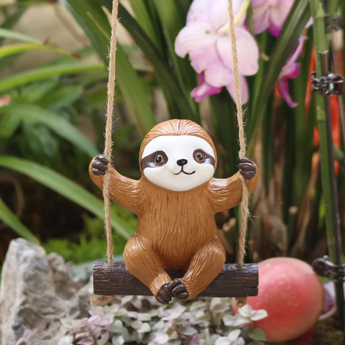 Creative Hanging Sloth Swing, Fun Animal Resin Statue, Car Guardian Ornament, Ideal for Garden and Outdoor Decor, Outdoor Sculpture, Decoration