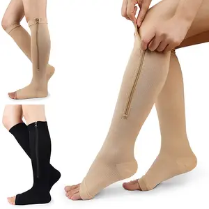 Zipper Compression Socks Toe Open Leg Support Stocking Knee High Socks
