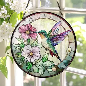 Hummingbird Stained Glass Suncatcher, Hummingbird Window Hanging, Bird Wall Art, Gifts for Mom, Indoor Home Décor, Sympathy Memory Gift