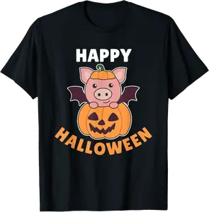 Pig Happy Halloween Pumpkin Bat Pigs Halloween T-Shirt - Ajitasirba Shop 30B0BBNFFGCT