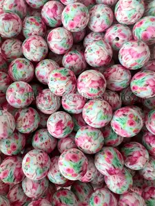 15mm Pink Flower Silicone Beads, Round, DIY Pens, DIY keychain, Loose