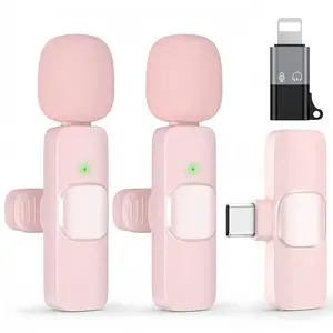 Pink Mini Wireless Microphone for iPhone & Android, Lavalier Microphone with Noise Cancellation, Plug & Play Pink Mic for YouTube, TikTok, Podcast, Live Stream