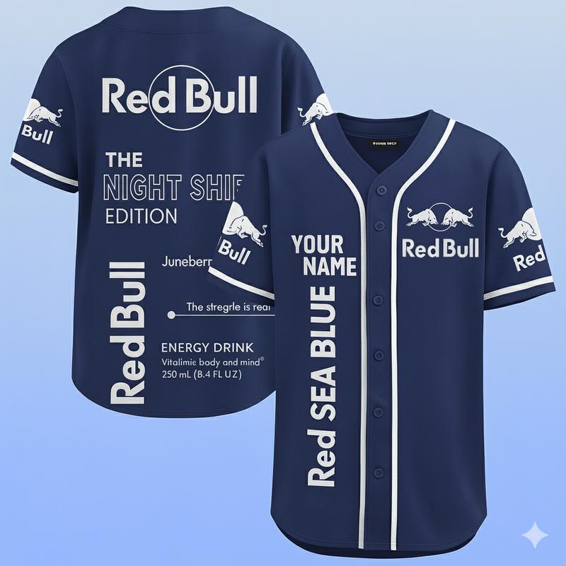 Redbull Baseball Jersey Unisex Button Up Top for fan, Drink Energy Jersey Unique Gift Unisex, Perfect for Parties Festivals