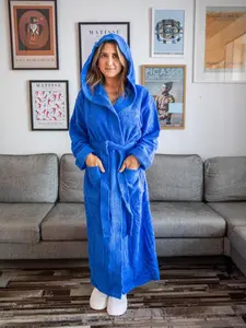 Women's Hooded Cotton Terry Bathrobe Long - Perfect for After Shower - Womenswear, Gowns