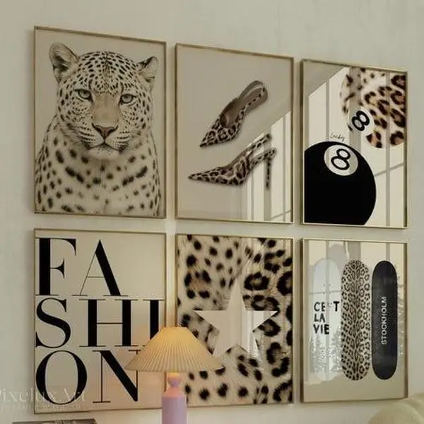 Retro Neutral Leopard Wall Art Set – 6 Trendy Leopard Posters, Y2K Fashion Decor, Trendy Leopard Print, Aesthetic Dorm & Apartment Decor
