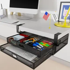 Under Desk Drawer Organizer No Drilling 2 Slide Out Drawer Under Desk Storage Drawer Clamp On Under Desk Management Drawer Organizer Suitable for Home and Office
