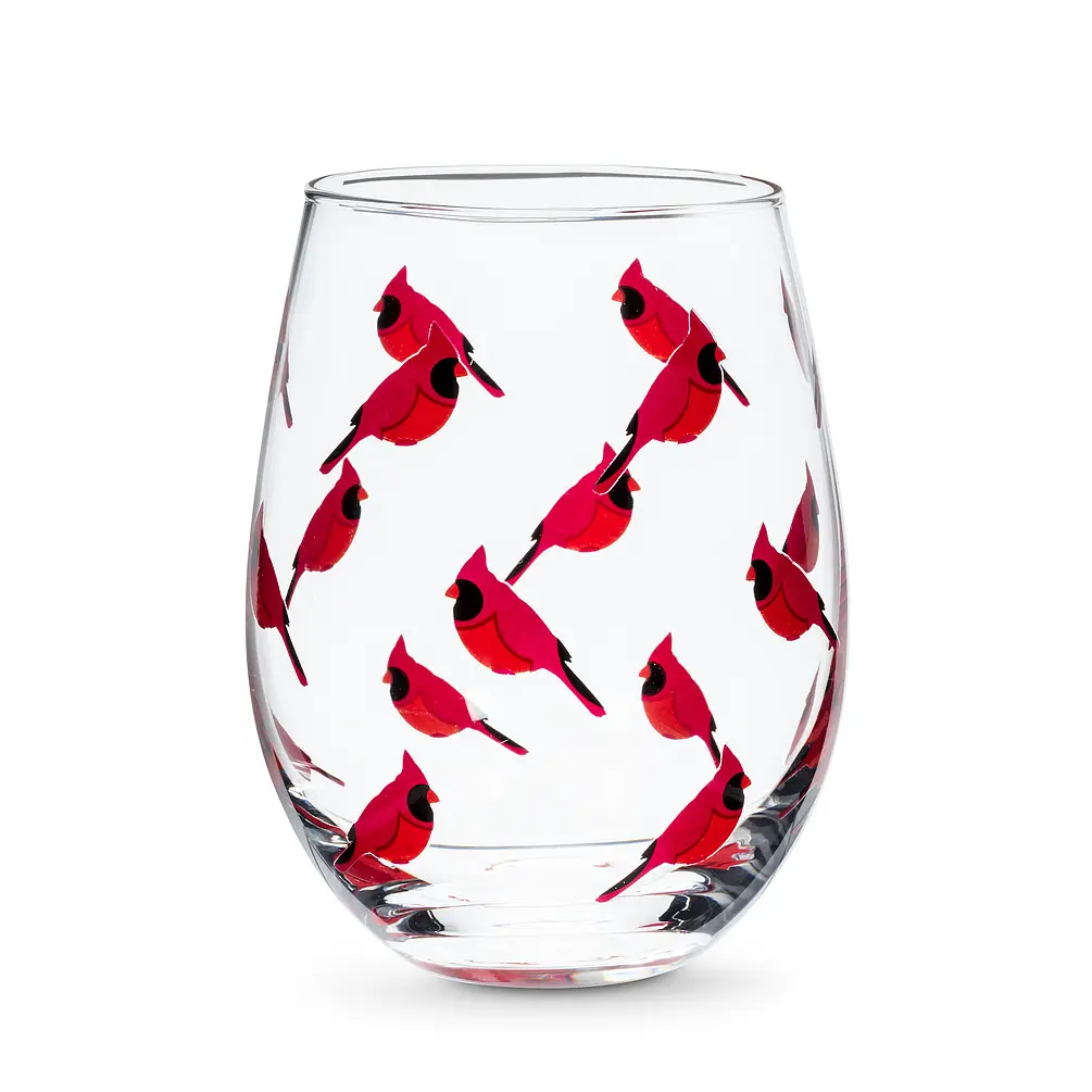 5 in. Cardinal Stemless Wine Glass, Clear & Red