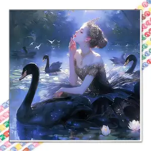 A Handmade DIY Diamond Painting Kit - Dreamy Aesthetic Exquisite Black Swan Lake Art Style Unframed Wall Decor for Living Room Bedroom Adult Handcraft Stress Relief Creative Gift