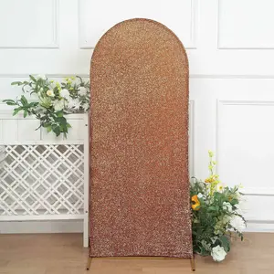 Antique Gold Shimmer Tinsel Spandex Wedding Arch Cover For Fitted Round Top Chiara Backdrop Stand 5ft