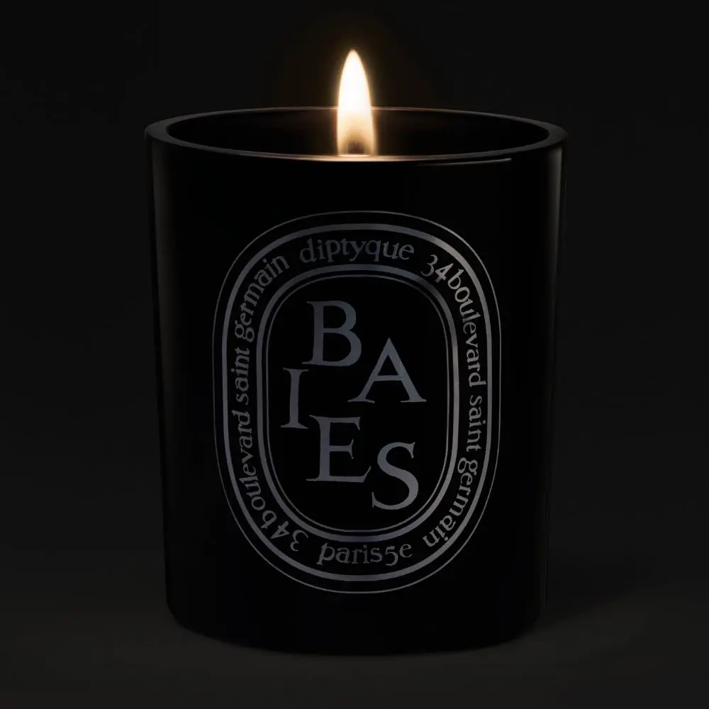 Diptyque Black Baies Floral Scented Candle, 10.2 oz Luxury Black Glass, Elegant Flower Aroma, 75-Hour Burn Time, Home Decor Essential