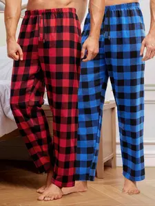 Men's Gingham Print Drawstring Waist Pajama Pants, Casual Comfy Elastic Waist Trousers for Daily Home Wear, Sleepwear & Loungewear for All Seasons