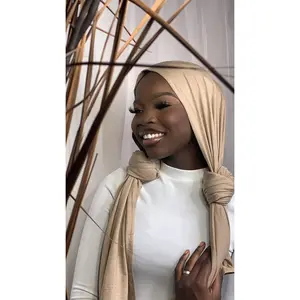 Premium Jersey Beige Hijab - Stretchy Medium Light Material 180x70cm Cotton Maxi Drape Women's Fashion Accessory