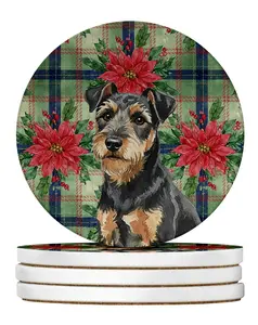 Carolines Treasures WDK8696RCS4 4 x 4 in. Black & Tan Lakeland Terrier Christmas Poinsettias Large Sandstone Coasters, Pack of 4