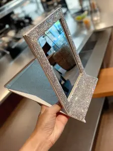 High-Definition Foldable Mirror with Diamonds, Girls' Dormitory Desktop Makeup Mirror, Portable Dual-Sided Travel Mirror, Desk Ritual Goodie, Portable Folding Mirror