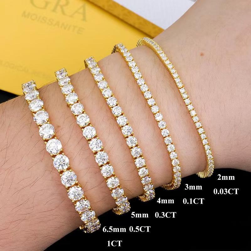 EWYA 925 Sterling Silver Moissanite Bracelet 0.1ct 3mm D VVS1 Diamond with GRA for Women Sparkling Wedding Party Fine Jewelry